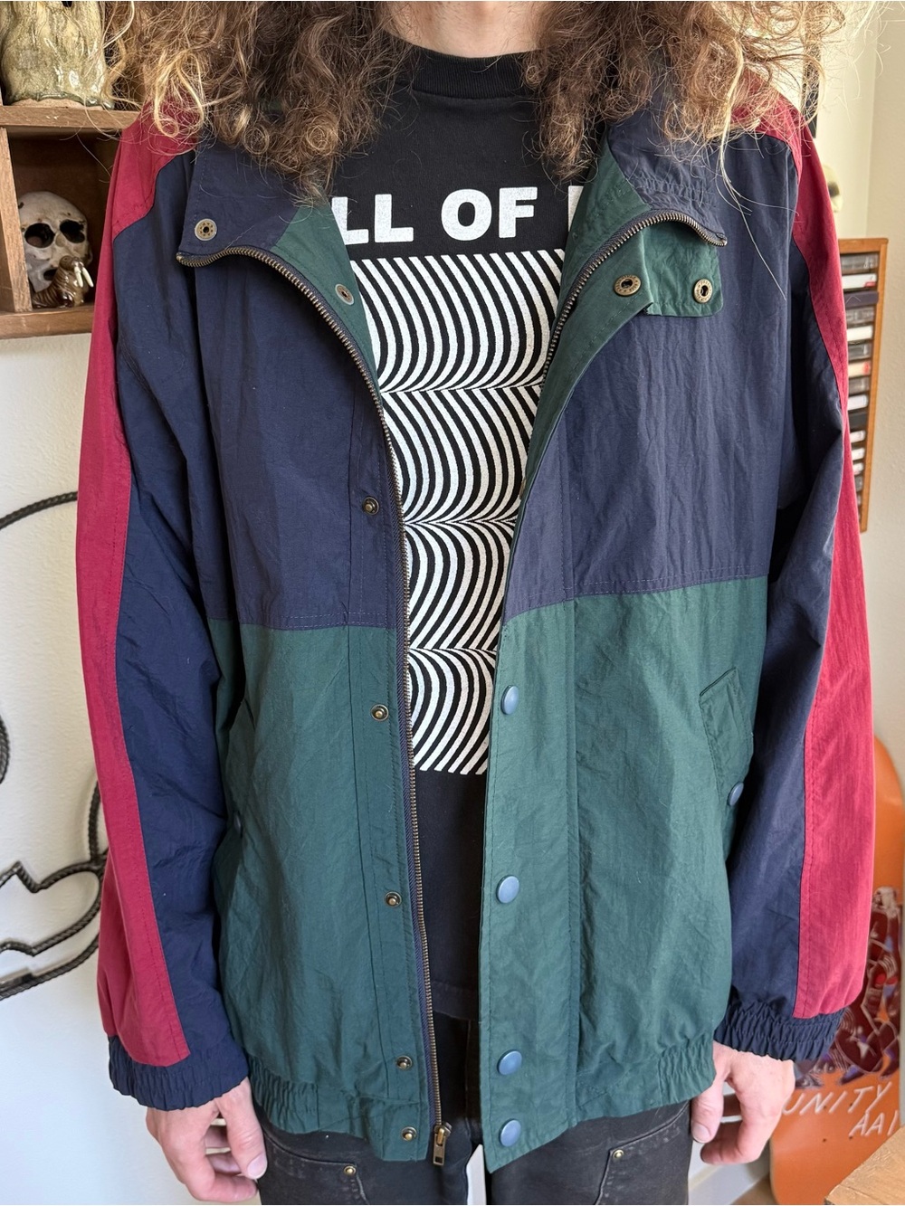 💀 SOLD 💀 Vintage 80s Izod Colorblock Lightweight Hooded Jacket ~ Size XL - Picture 2 of 9